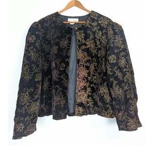 Vtg Purple Velvet Jacket Gold Floral Puff Sleeves Glam Regency Formal Womens 18